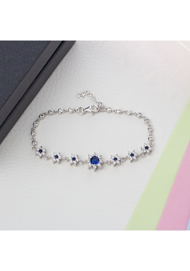 Lacivert Zirkon Taşlı Çiçek Model 925 Ayar Gümüş Kadın Bileklik Gümüş