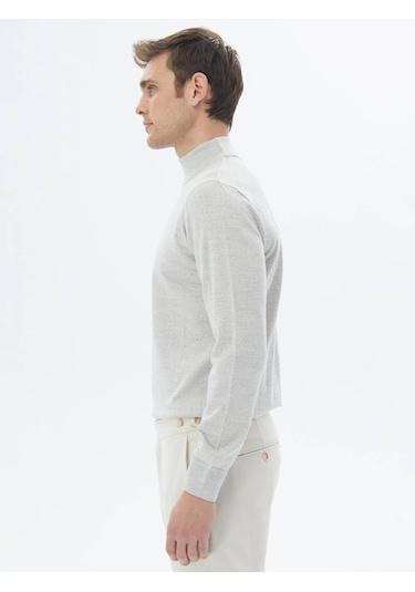 Kip Açık Gri Yarım Balıkçı Yaka Düz Örgü Yün Karışımlı Triko Çok Renkli