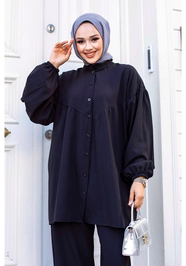 Balon Kol Tesettür Siyah Takım Siyah