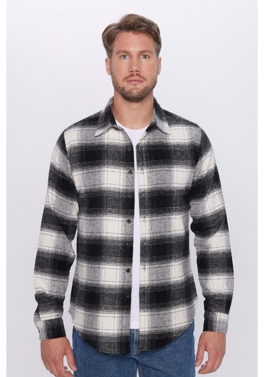 Erkek Slim Fit Dar Kesim Oduncu Kareli Kışlık Gömlek-32050 Çok Renkli