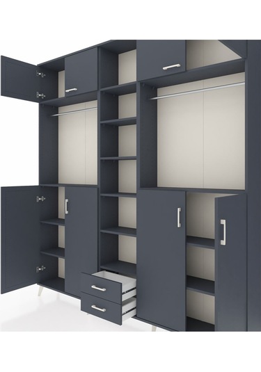 Arges Dolap 14 Raflı 2 Çekmeceli 2 Askılı 220x30x243 Antrasit-antrasit/antrasit Antrasıt/antrasıt