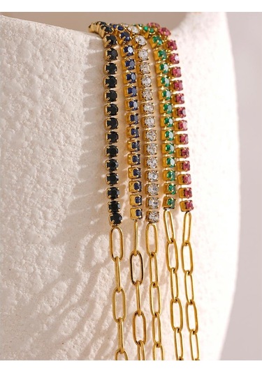 Mavi Eetit Şık Ince Paslanmaz Çelik Zincir Renkli Kübik Zirkonya Bilezik Bileklik 18 K Altın Kaplama Nefis Trendy Takı Kadınlar Yeni Mavi