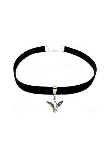 Albatros Kuşu Siyah Kadife Kadın Choker Tasma Kolye Renkli