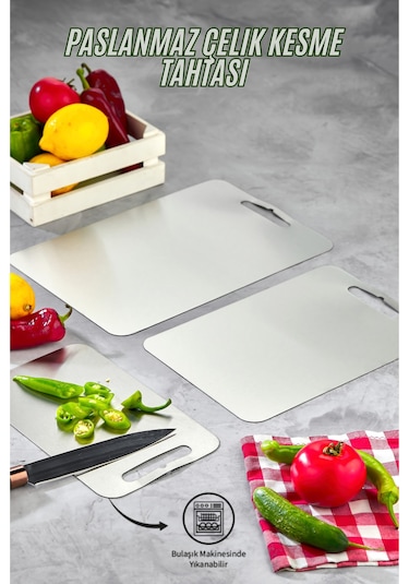 Paslanmaz Çelik Kesme Tahtası 3'lü Set Metal