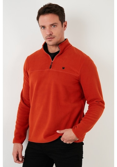 Buratti Slim Fit Anti-Pilling Tüylenme Yapmayan Bato Yaka Kışlık Şardonlu Erkek Polar 5906001 Orange