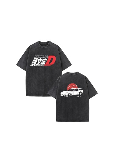 Dshztooma Vintage Kısa Kollu Anime Drift Ae86 Yarış Araba T-shirt Takumi Fujiwara Jdmgrierkek Gri