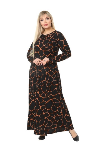 Melsay Butik Siyah Taş Desen Kollu Kadın Uzun Tesettür Elbise Siyah