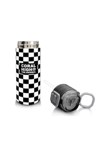 Coral High Kids Siyah Beyaz Dama Desenli Pipetli Ve Direkt İçim Çelik Termos 500 Ml 31877 Siyah - Beyaz