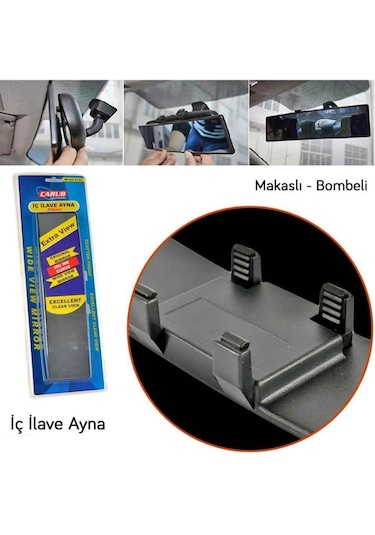 Carub 280 Mm Bombeli Makaslı Geçmeli Iç Ilave Ayna Siyah