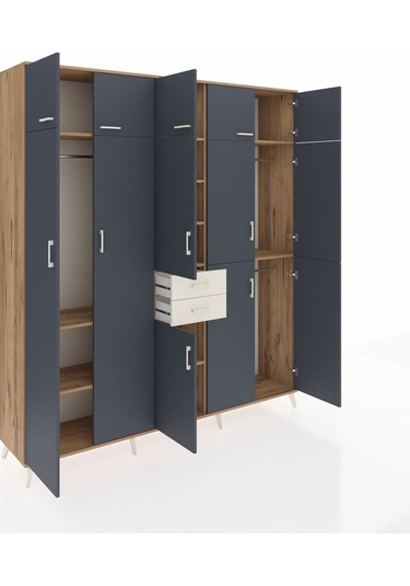 Hyperion Dolap 10 Raflı 2 Çekmeceli 3 Askılı 220x44x243 Çam-antrasit/aytaşı Antrasıt/aytası