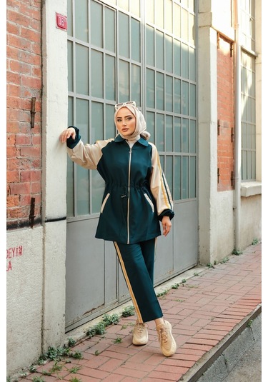 Tesettür Eşofman Takımı Fermuarlı Alt-üst Takım Petrol 448 Petrol
