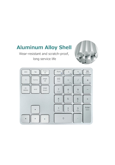 Reedark Kablosuz 35 Tuşlu Sayı Klavyesi 2.4g+bt5.0 Çift Mod 300mah Şarjlı Akü Alüminyum Kasa Muhasebe/finans İçin Siyah Diğer