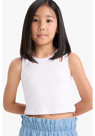 Defacto Kız Çocuk Bisiklet Yaka Crop Beyaz Atlet C4607a825hswt34 Beyaz