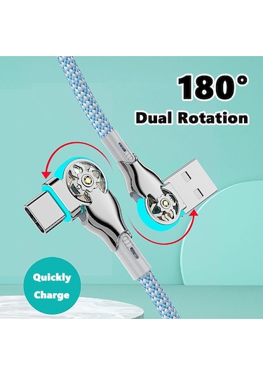 Vaorlo Çift 180 Dönebilen Şarj Kablosu Naylon Veri Kablosu Tip-c 65w Hızlı Şarj Xiaomi Huawei Telefon Hattı İçin