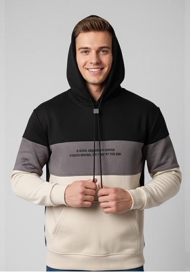 Deepsea Erkek Siyah-gri Dar Kesim Süet Kumaş Sweatshirt Kapüşonlu & Şık Tasarım Sweatshirt 2608510 Siyah-gri