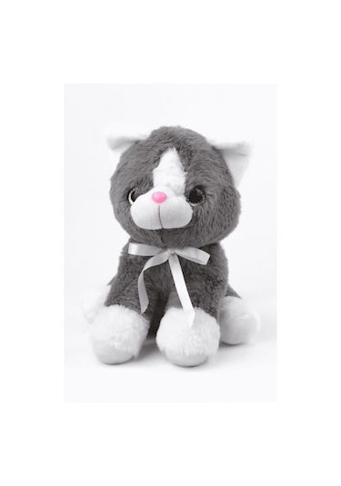 Peluş Oyuncak Oturan Kedi Çift Renkli 30 Cm - Gri Beyaz