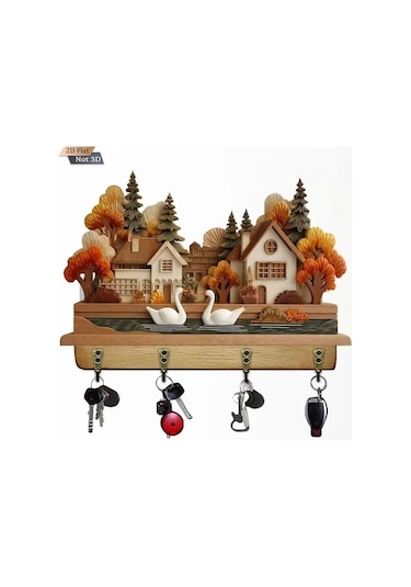 Ahşap Anahtarlık Ve Dekoratif Duvar Panosu, 4 Askılı 0016
