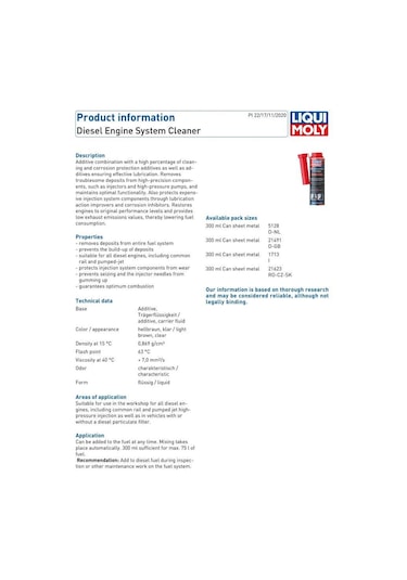 Liqui Moly Yeni Dizel Sistem Temizleyici Yakıt Katkısı 300 ML 21491