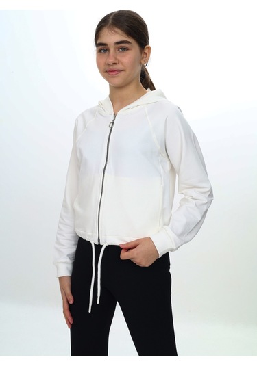 Toontoy Kız Çocuk Kapüşonlu Hırka Ekru