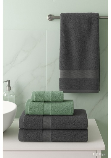 4 Lü Banyo Havlusu Seti %100 Pamuklu 70x140 Cm Pleasure Antasit-yeşil