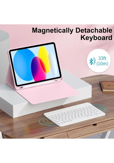 Yunboo İpad Uyumlu 10. Nesil 10.9 İnç Ve İpad Uyumlu 11 2025 A16 İçin Manyetik Bluetooth Klavye Koruyucu Kılıf - Pembe