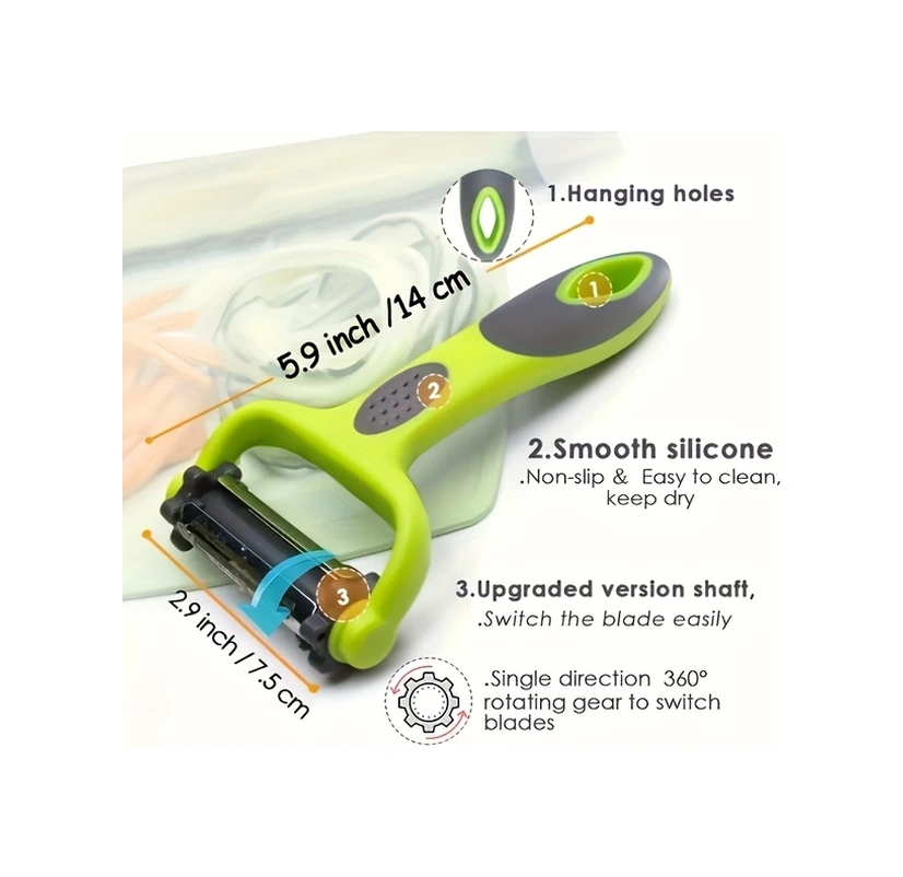 Gateesat Four Seasons 1 Parça Gümüş Renk Döner Soyacak, Rendeli Pratik Salatalık Soyacağı Gümüşi