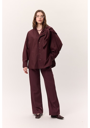 Bağlamalı Detaylı Tasarım Gömlek Bordo Bordo