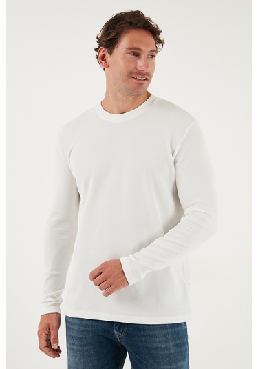 Buratti Pamuklu Bisiklet Yaka Slim Fit Basic Erkek Sweat 5905073 Ekru