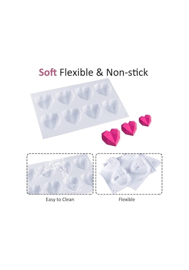 Kek Kalıbı Pinyata Kristal Kalp Şekilli Silikon Çikolata, Sabun, Pasta Kalıbı 8 Bölmeli Goldcakes