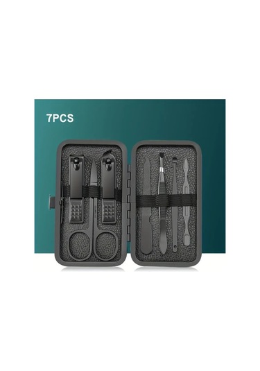Venturemart Paslanmaz Çelik 7/10/16/18pcs Siyah Manikür Kiti Pedikür Seti Makas Çivi Kesme Tımar Araç