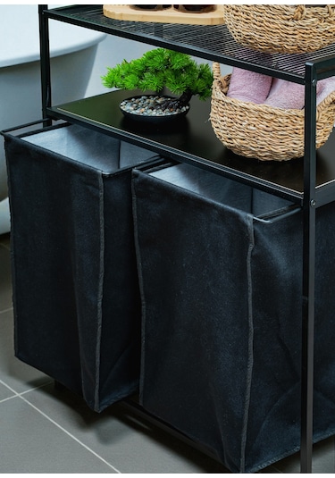 Dekoratif Kirli Sepetli Banyo Dolabı 2 Raflı 2 Bölmeli Çamaşır Sepeti Banyo Düzenleyici Organizer Siyah Dekoratif Kirli Sepetli Banyo Dolabı 2 Raflı 2 Bölmeli Çamaşır Sepeti Banyo Düzenleyici Organizer Siyah