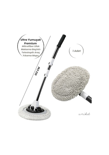 Ultra Yumuşak Premium Mikrofiber Ufak Makarna Başlıklı Teleskopik Araç Yıkama Mopu 1 Adet