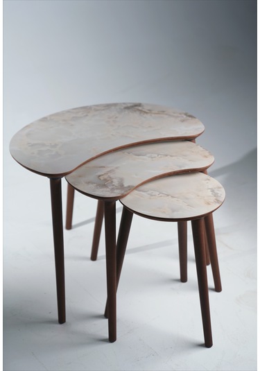 Berlin 3'lü Zigon Sehpa &100 Mdf Buz Gri Mermer Desen