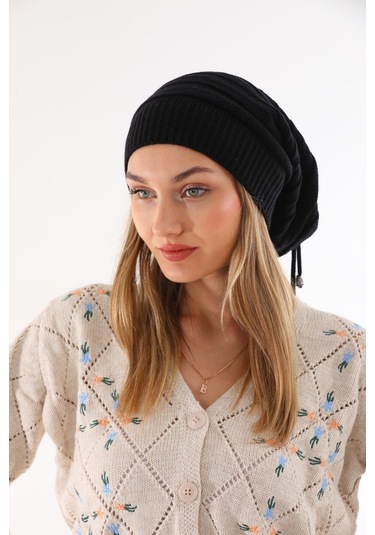 Kadın İpli Siyah Bere Siyah