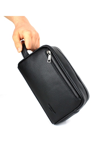 Erkek Siyah Kozmetik Makyaj Tıraş Çantası Erkek El Çantası