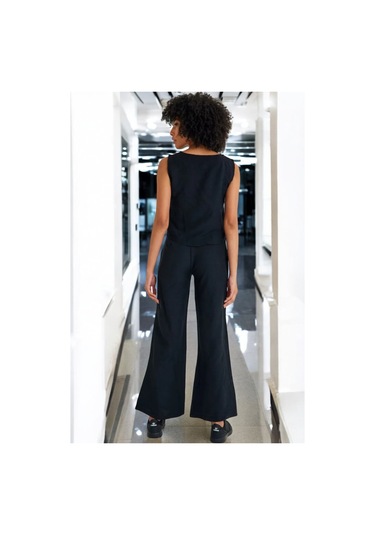 Yazlık Rahat Alt Üst Kolsuz İkili Keten Takım siyah