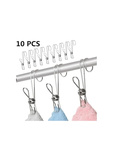 10 Pcs Silver-10 Paket Paslanmaz Çelik Metal Uzun Kuyruk Klip Kanca İle Elbise Pimleri Asılı Evrensel Klipler Mutfak Banyo Ofis Aletleri İçin