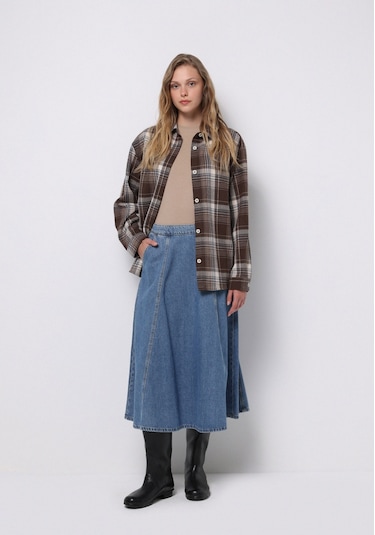 Colins Regular Fit Düz Fermuarlı Kadın Mavi Etek Cl1076231 Q1.v2 Dn44476 Denim