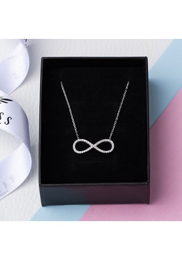Sonsuzluk Küçük Model Zirkon Taşlı 925 Ayar Gümüş Kadın Kolye Gümüş - Rodyum