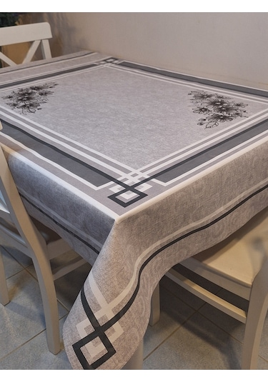 Dora Pano Elyaf Tabanlı Pvc Muşamba - Desenli Silinebilir 120 X 140 Hazır Masa Örtüsü Gri