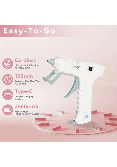 Honeybeeshop Beyaz 20s Hızlı Isıtma Pembe Kablosuz Sıcak Yapıştırıcı Tabancası Sesli Uyarı Usb C Şarjlı Dekorasyon El Sanatları Dıy Ev Tamiri
