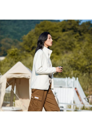 Snapbuy Çift Taraflı Fermuarlı Kadın Polar Üst Açık Krem