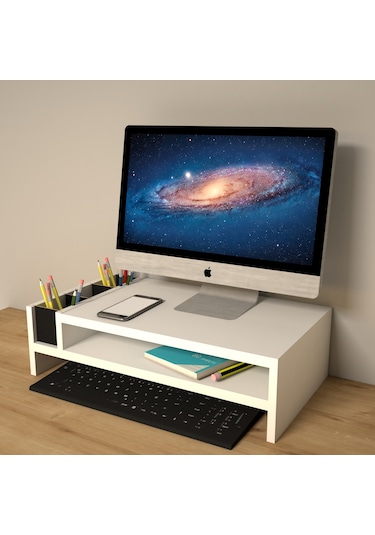 Emkawood Sally Monitör Yükseltici Laptop Standı Beyaz