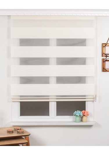 Perdehanem Geniş Plise Zebra Perde Krem Krem