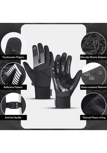 Pazly Rüzgar Geçirmez Kışlık Bisiklet Eldiveni, Sıcak Dokunmatik Ekranlı Eldivenler