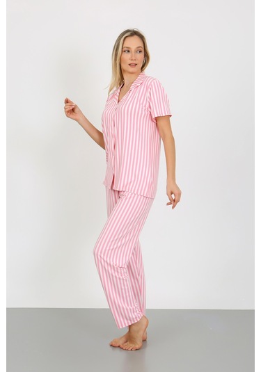 Nisanca Kısa Kollu Milan Gömlek Pijama Takımı- Genç Anne Serisi Pembe