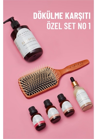 Concept Beauty Dökülme Karşıtı Şampuan 240 ML + Hair Loss Shot 2 x 20 ML + Constructive Shot 20 ML + Hair Activating Serum 50 ML + Saç Fırçası