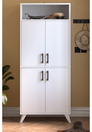 Bofigo 4 Kapaklı Ayakkabılık 9 Bölmeli Ayakkabılık Çok Amaçlı Dolap Beste Beyaz