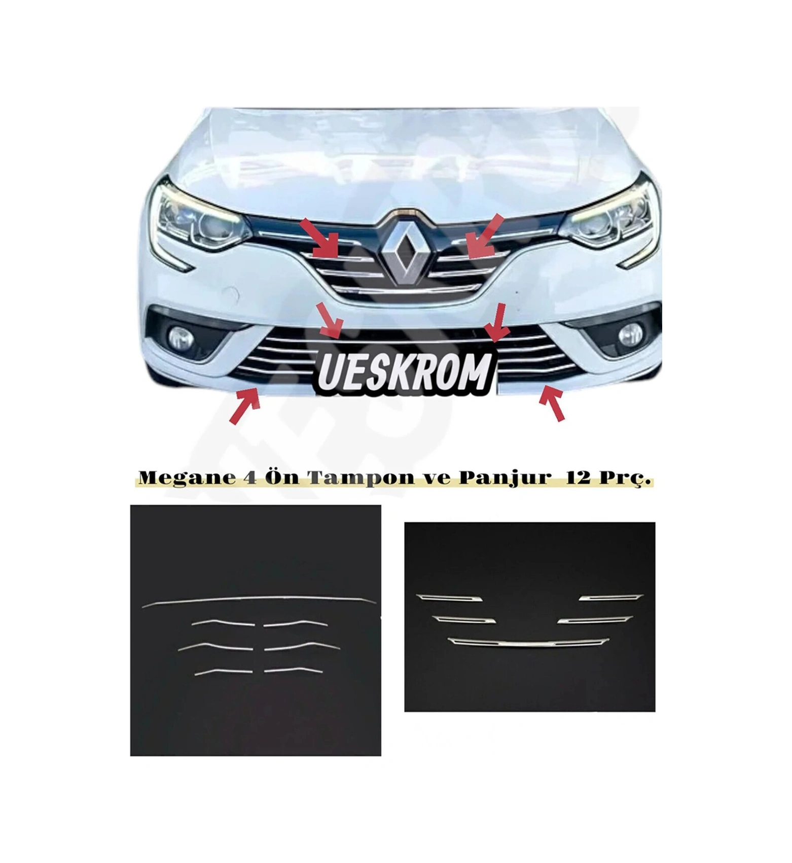 Ueskrom Renault Megane 4 2016-2020 Krom Ön Panjur Ve Ön Tampon Çıtası Set