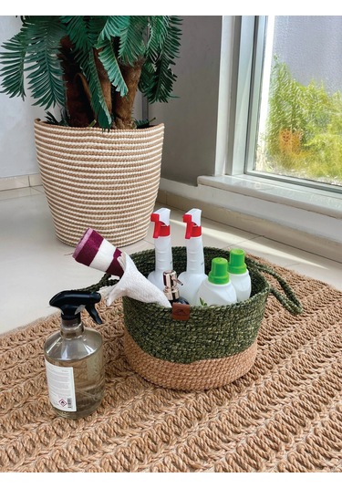 Kulplu Düzenleyici Sepet Leke Tutmaz Natural-yeşil 31x20 Cm Natural